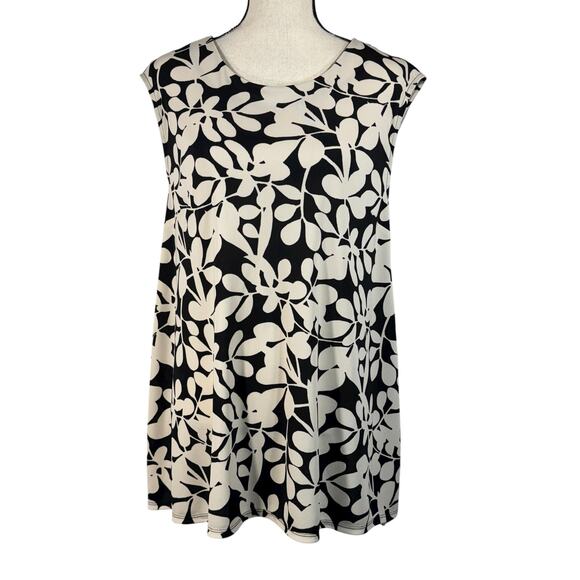Liz Claiborne Large Top Floral Sleeveless Stretch Flared Hem Round Neck Multi - Picture 1 of 8